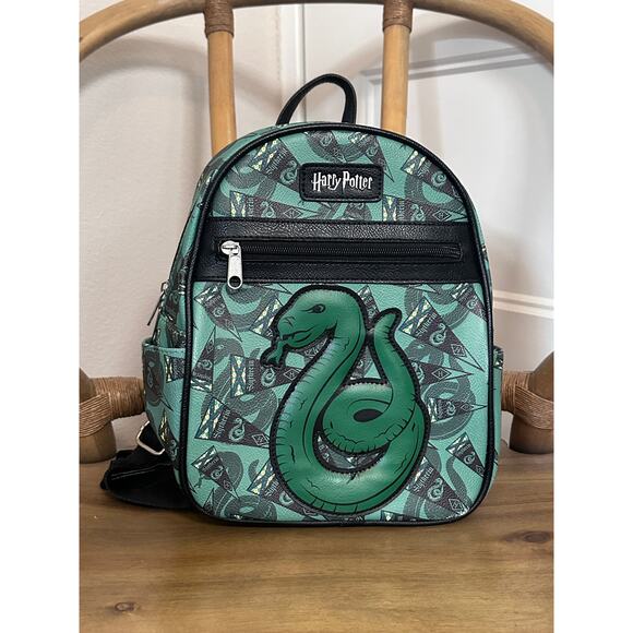 Loungefly Handbags - Harry Potter Slytherin Loungefly Mini 12" Backpack Green Black Snake Bag